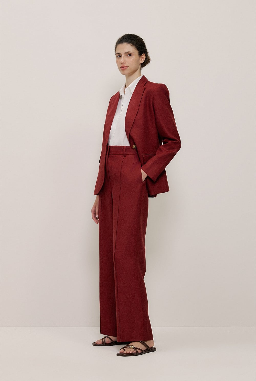 Linen Twill Pintucked Wide Leg Pant