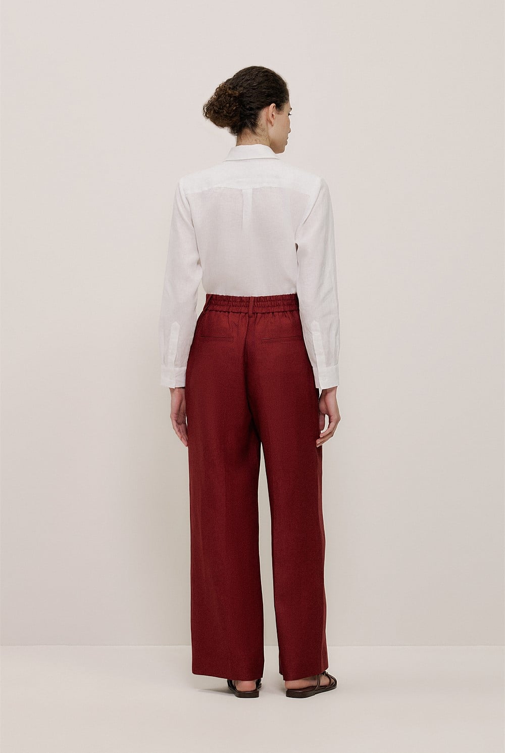 Linen Twill Pintucked Wide Leg Pant