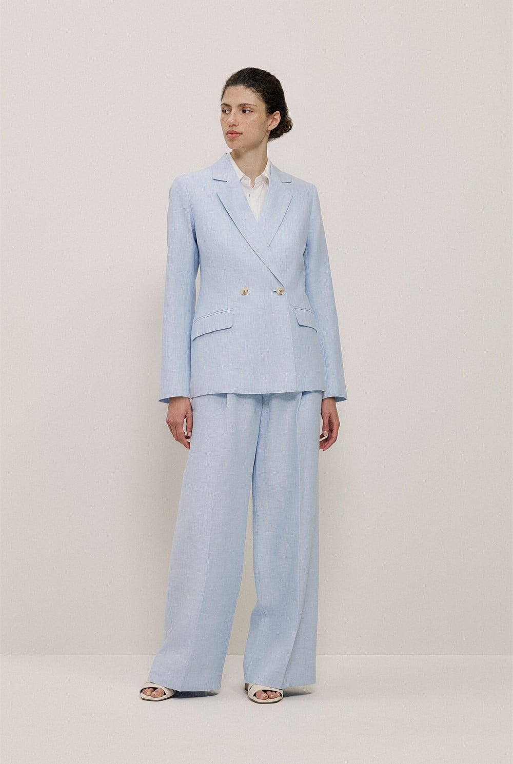 Yarn Dyed Linen Double Breasted Blazer