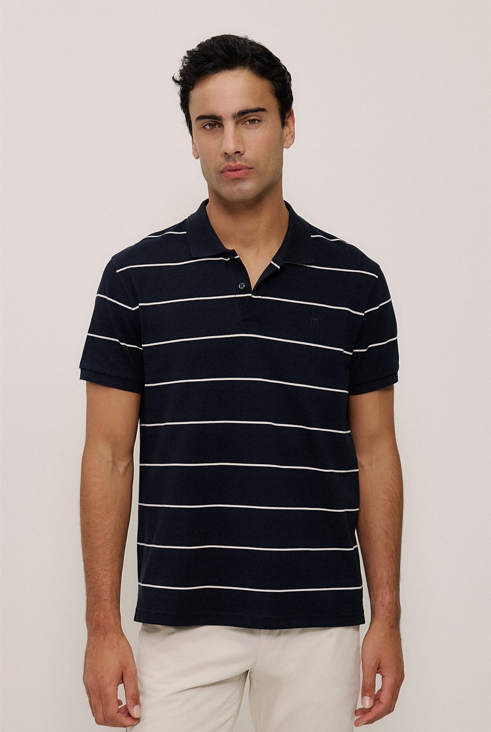 Pique Stripe Monogram Polo