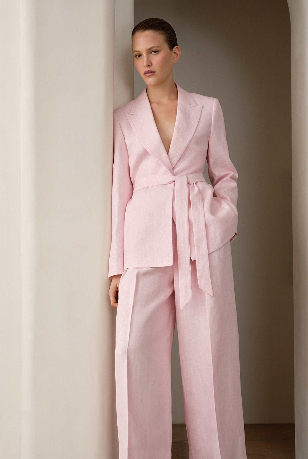 Linen Herringbone Belted Jacket