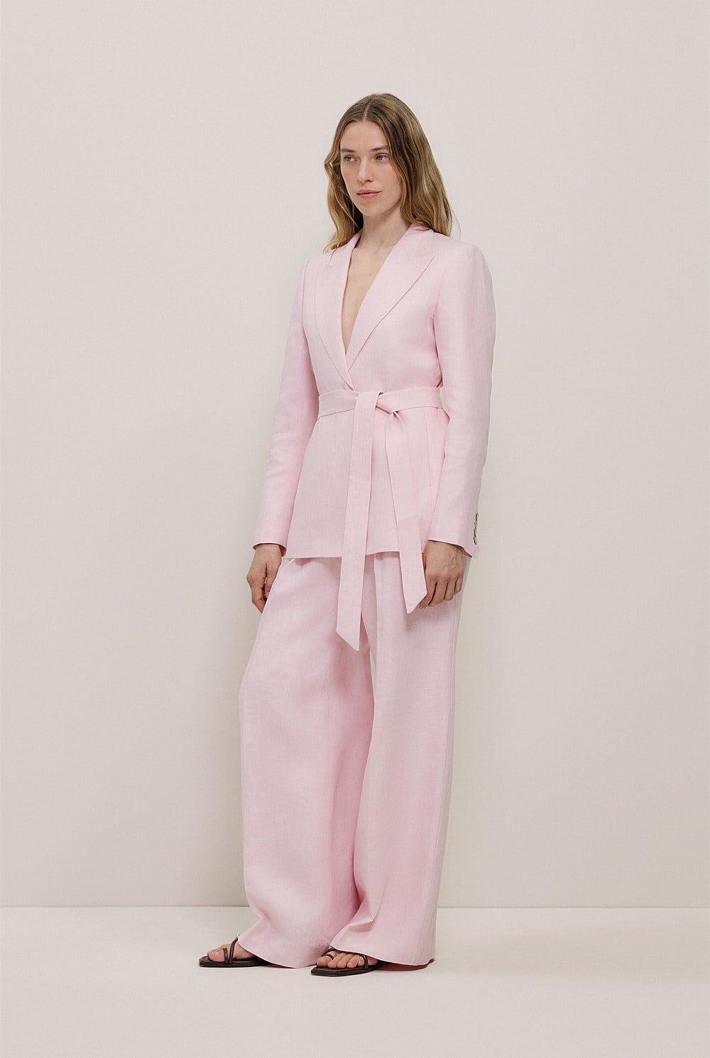 Linen Herringbone Belted Jacket
