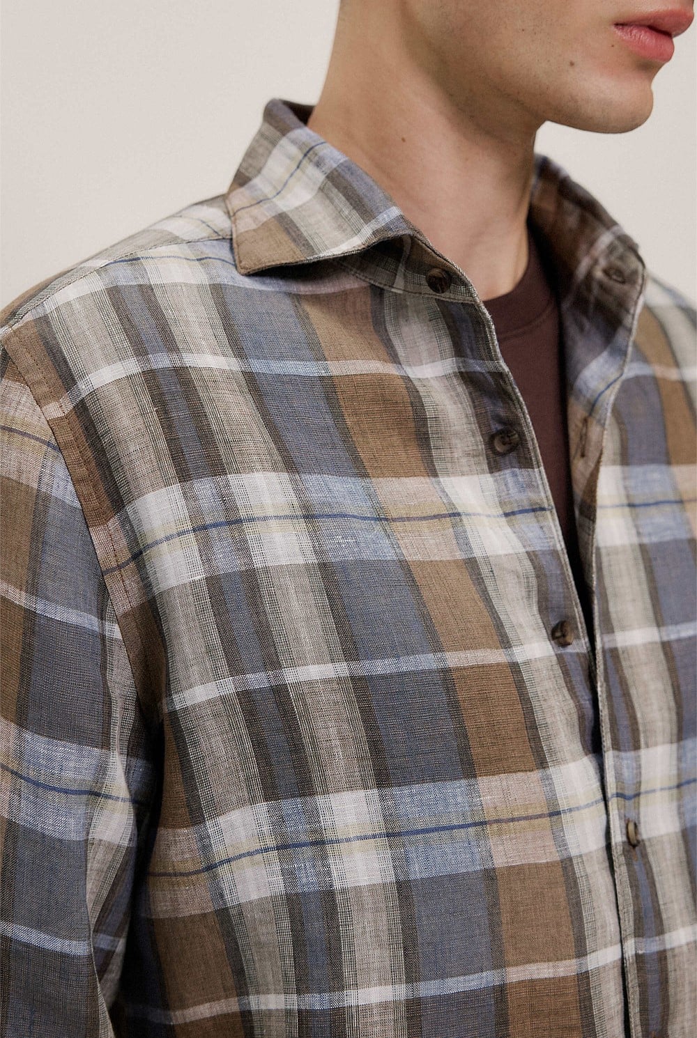 Tailored Fit Delave Linen Check Shirt