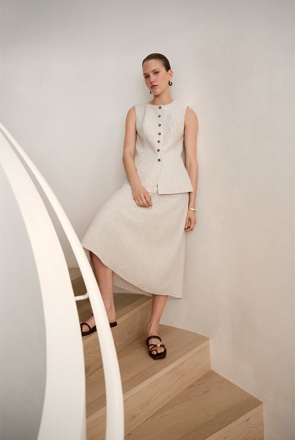 Yarn Dyed Linen Bias Slip Skirt
