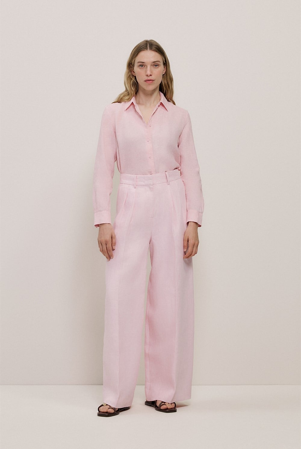 Linen Herringbone Pleat Front Pant