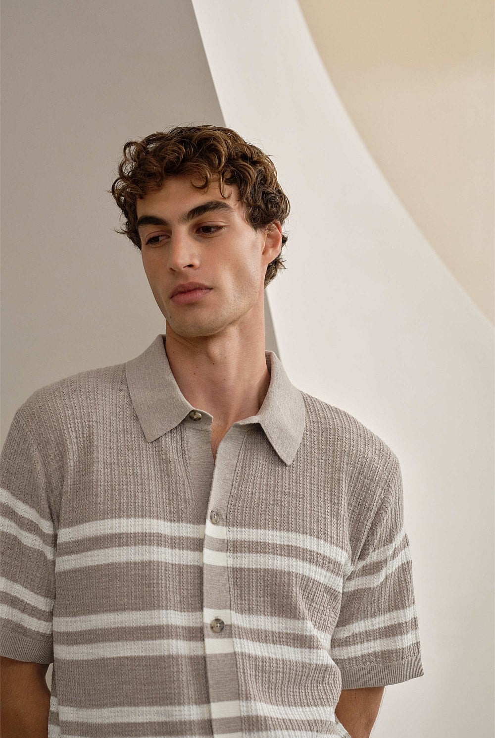 Cotton Linen Stripe Knit Shirt