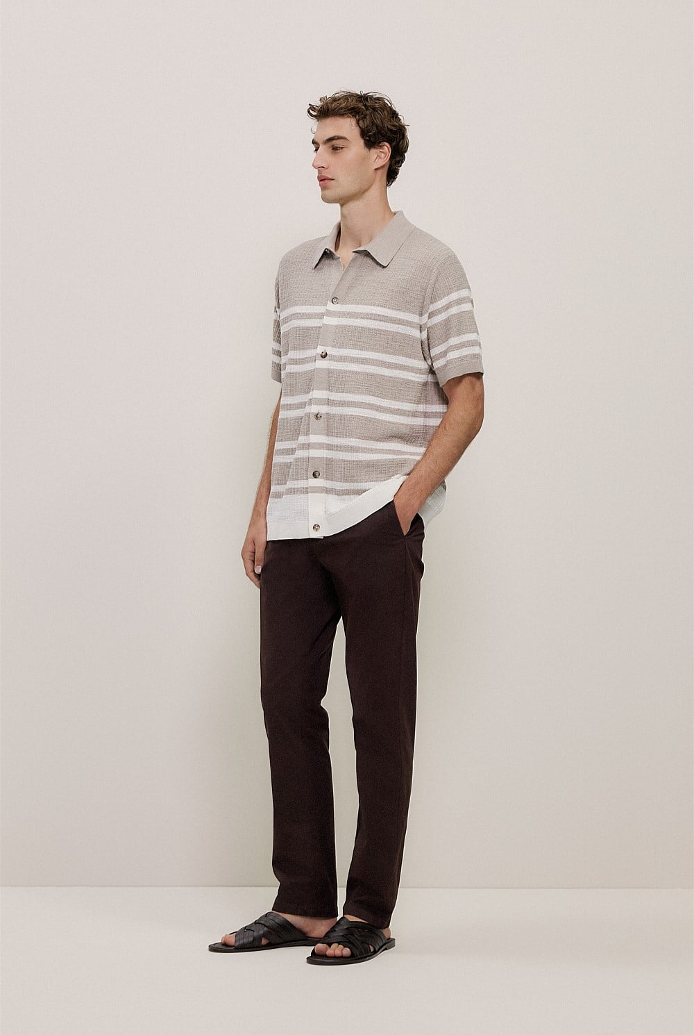 Cotton Linen Stripe Knit Shirt