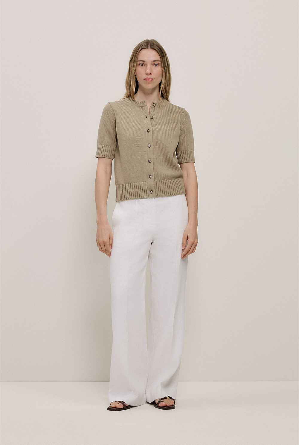 Cotton Knit Short Sleeve Cardigan