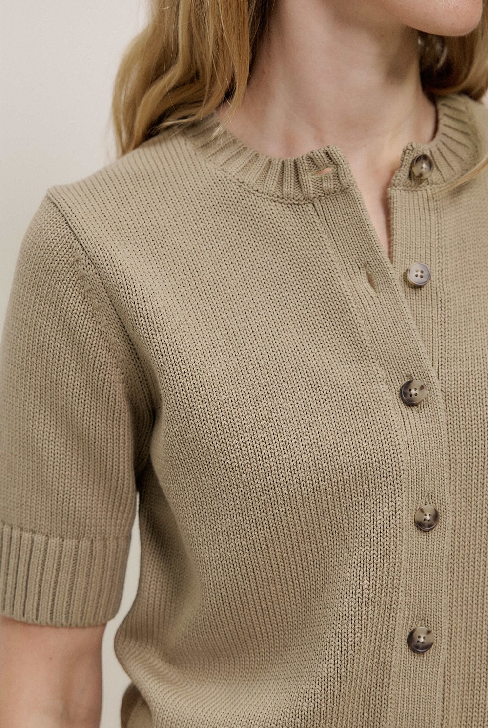 Cotton Knit Short Sleeve Cardigan