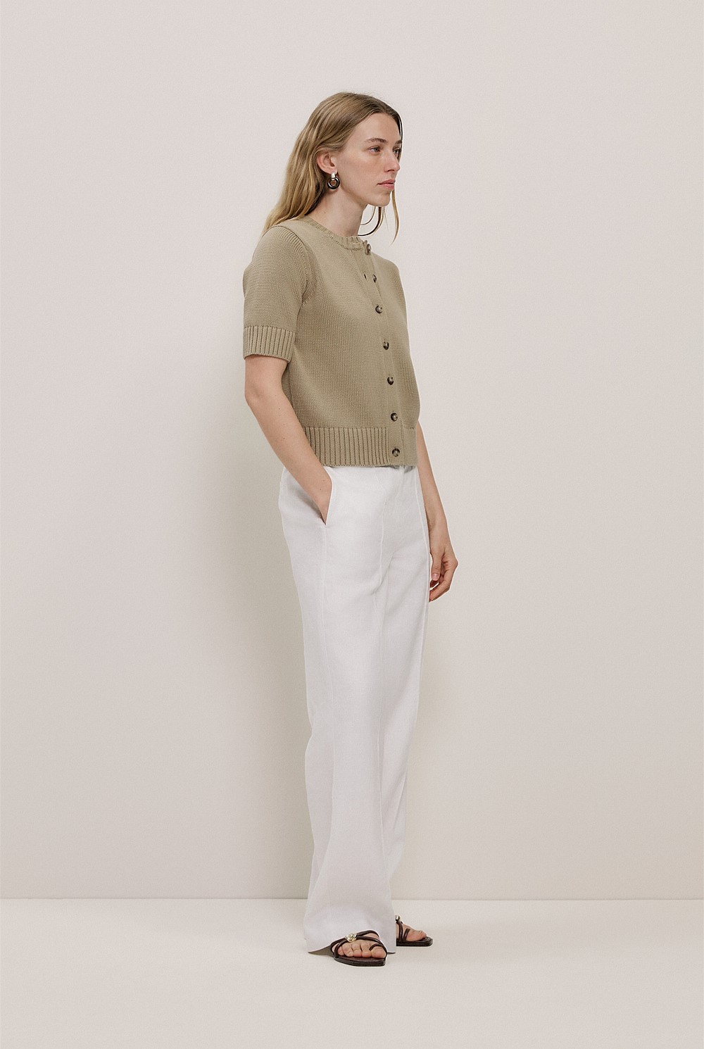 Cotton Knit Short Sleeve Cardigan