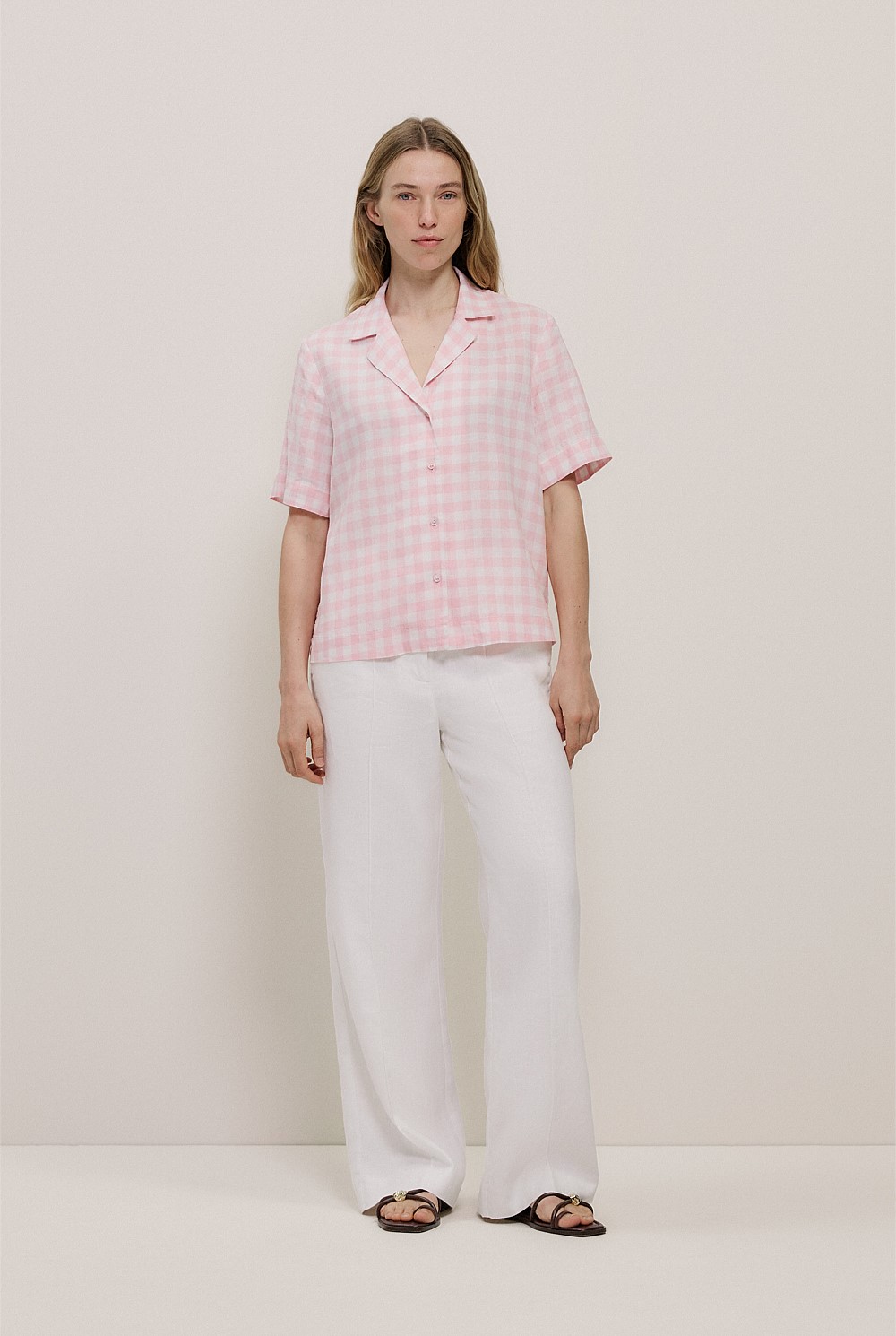 Gingham Linen Short Sleeve Shirt