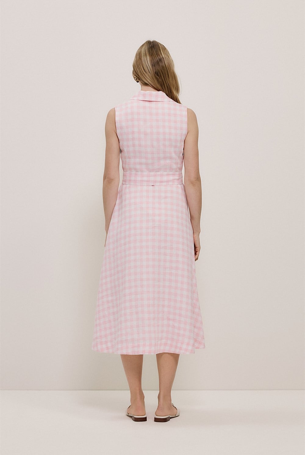 Gingham Linen Sleeveless Shirt Dress