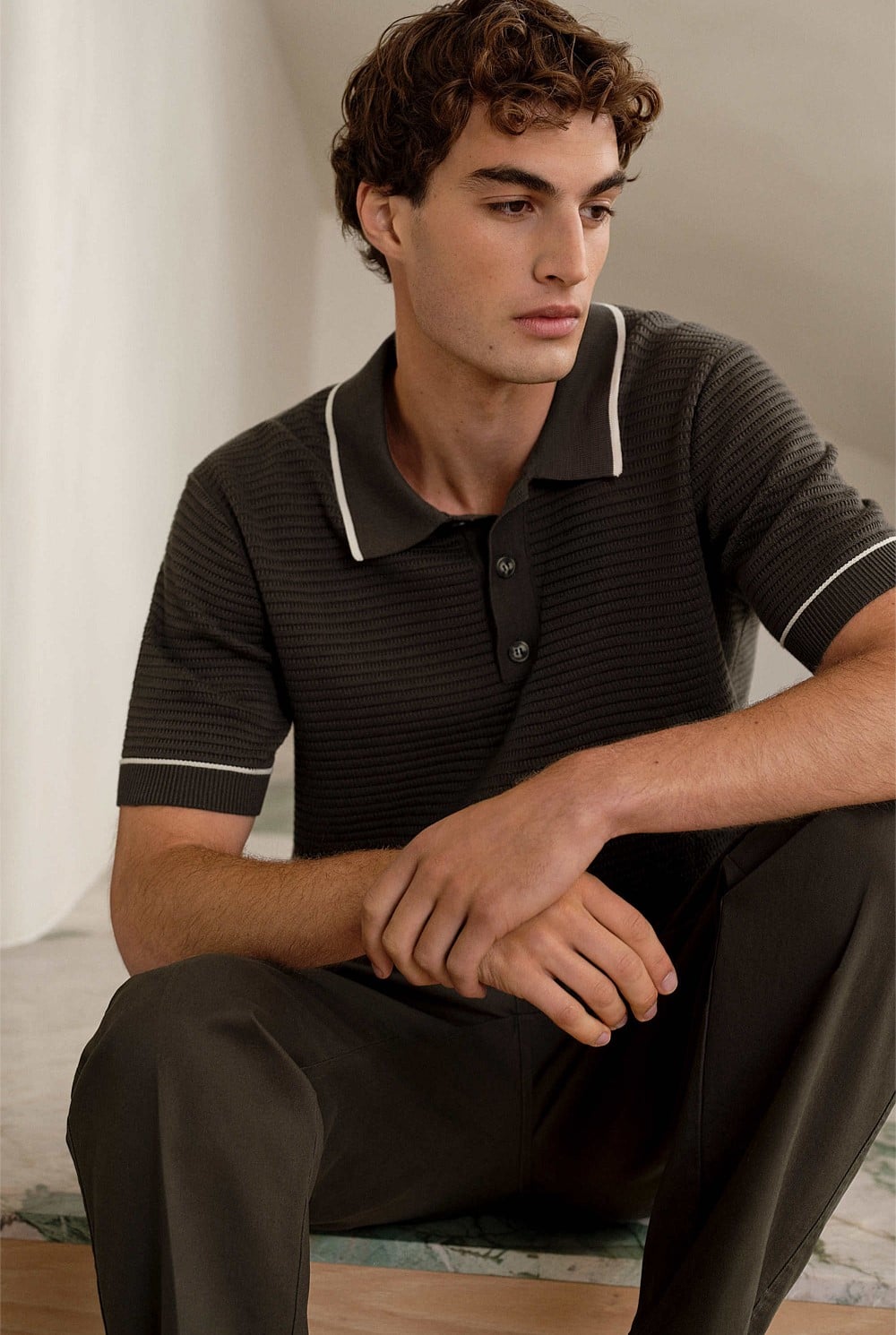 Textured Cotton Tipped Knit Polo