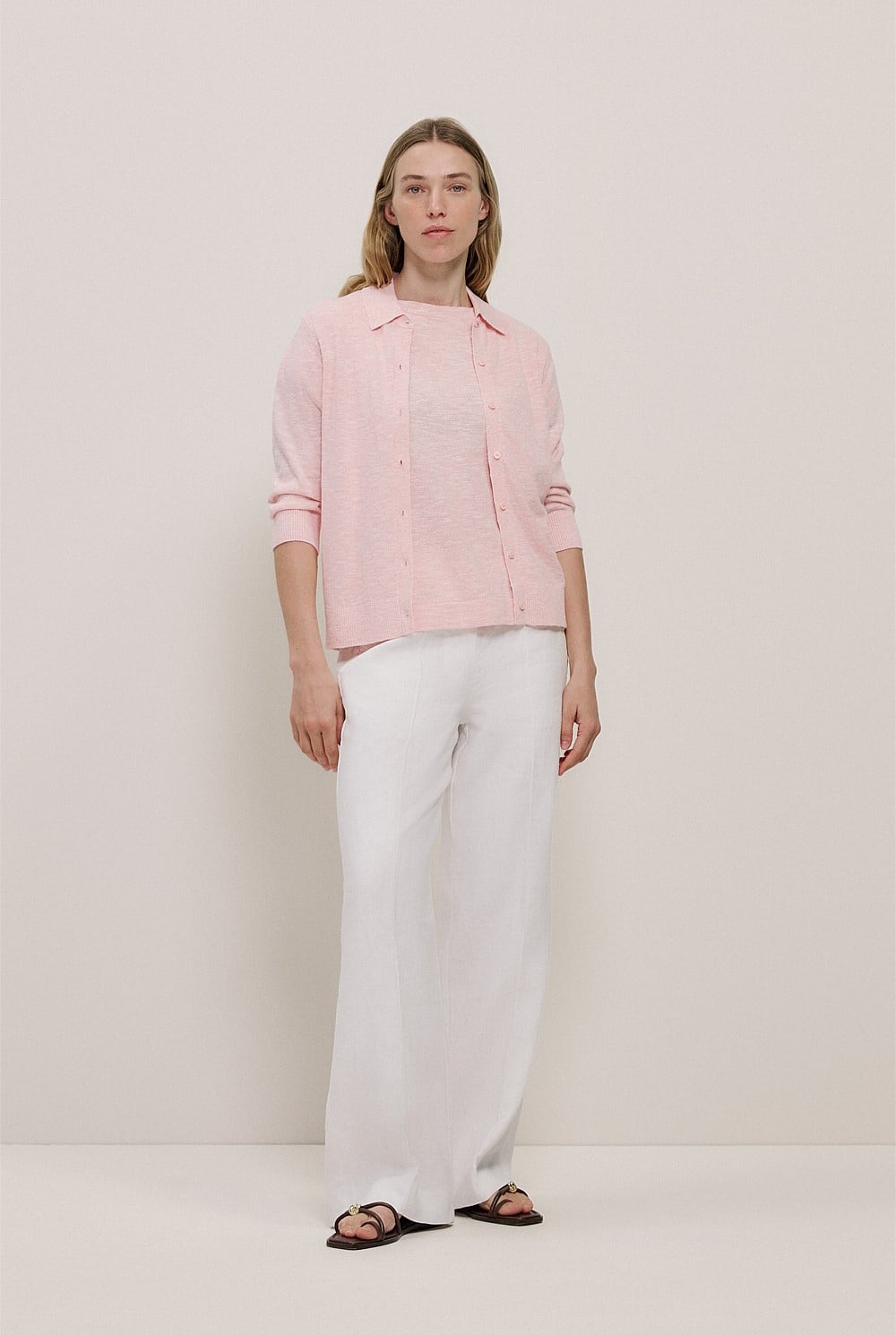 Linen Cotton Collared Cardigan