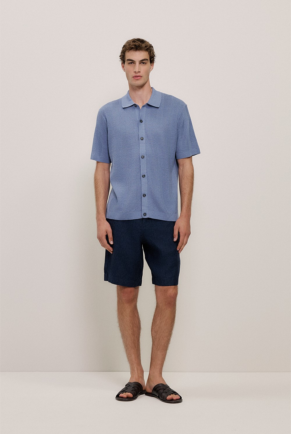 Linen Cotton Herringbone Knit Shirt