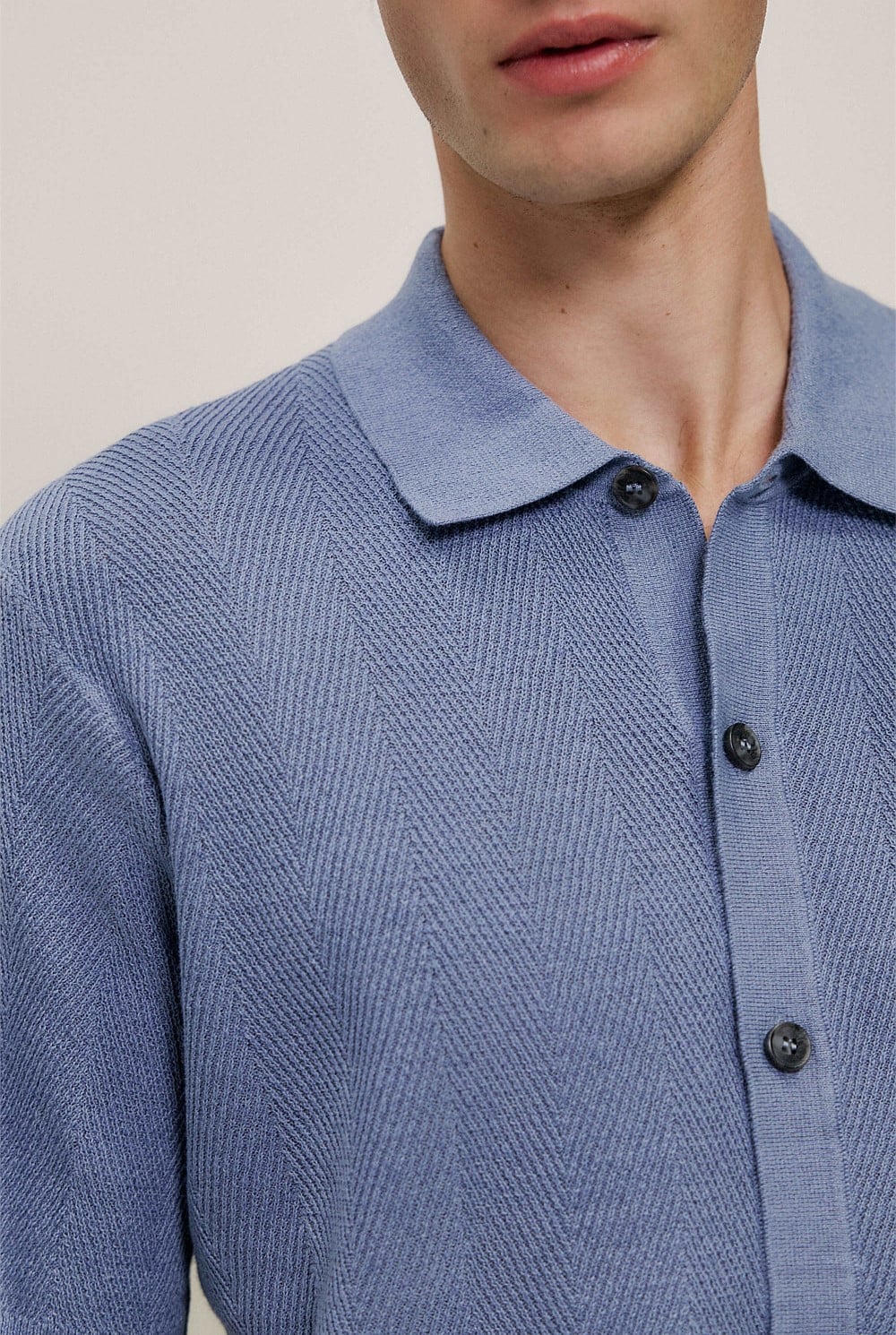Linen Cotton Herringbone Knit Shirt