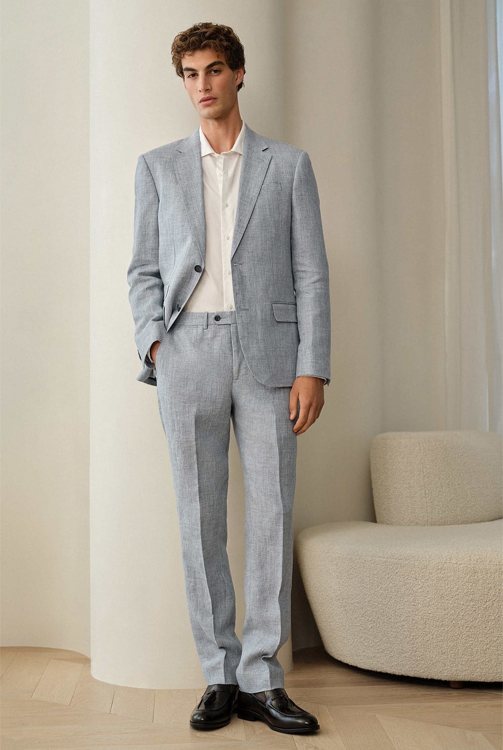 Textured Linen Straight Leg Trouser