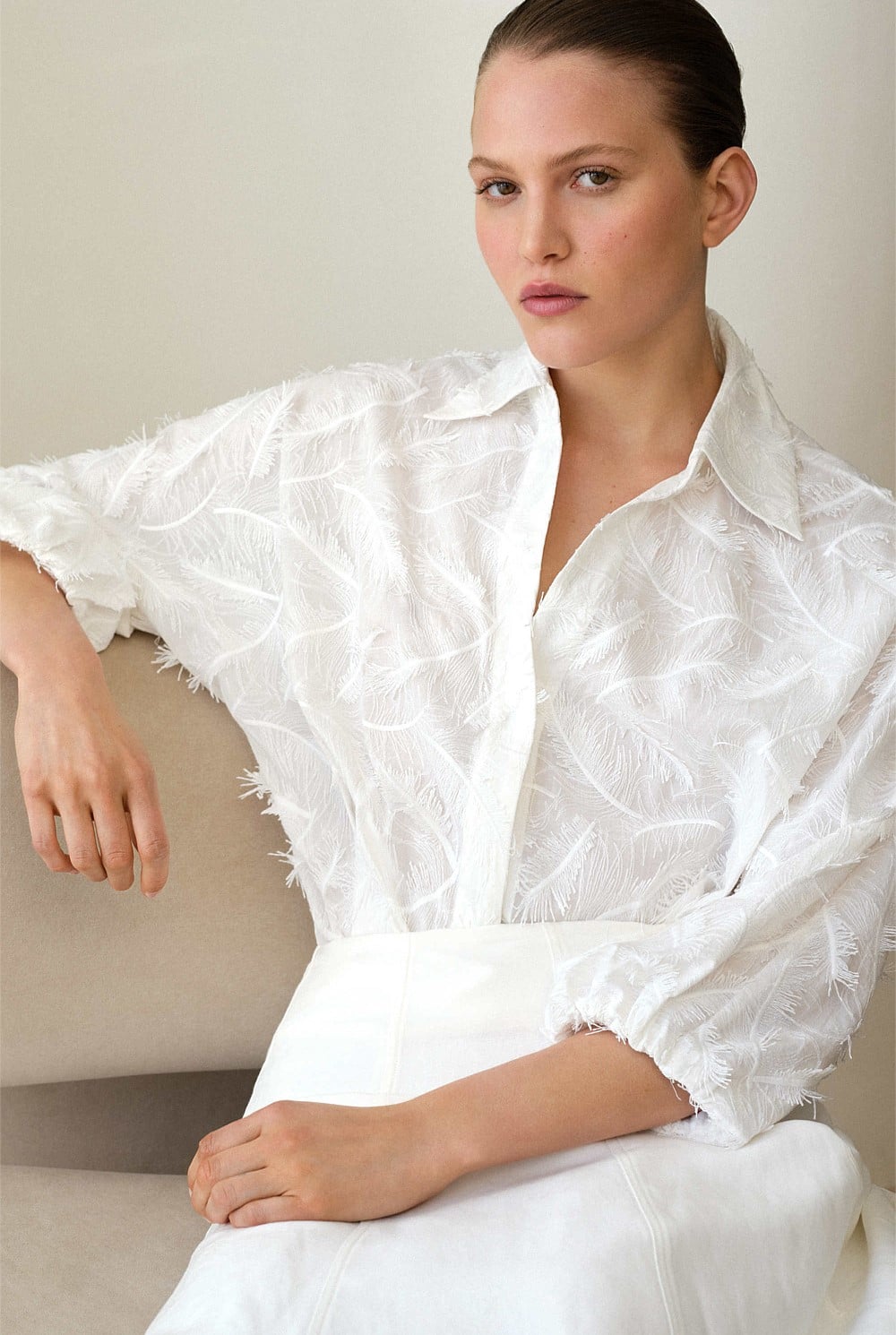 Embroidered Feather Detail Shirt