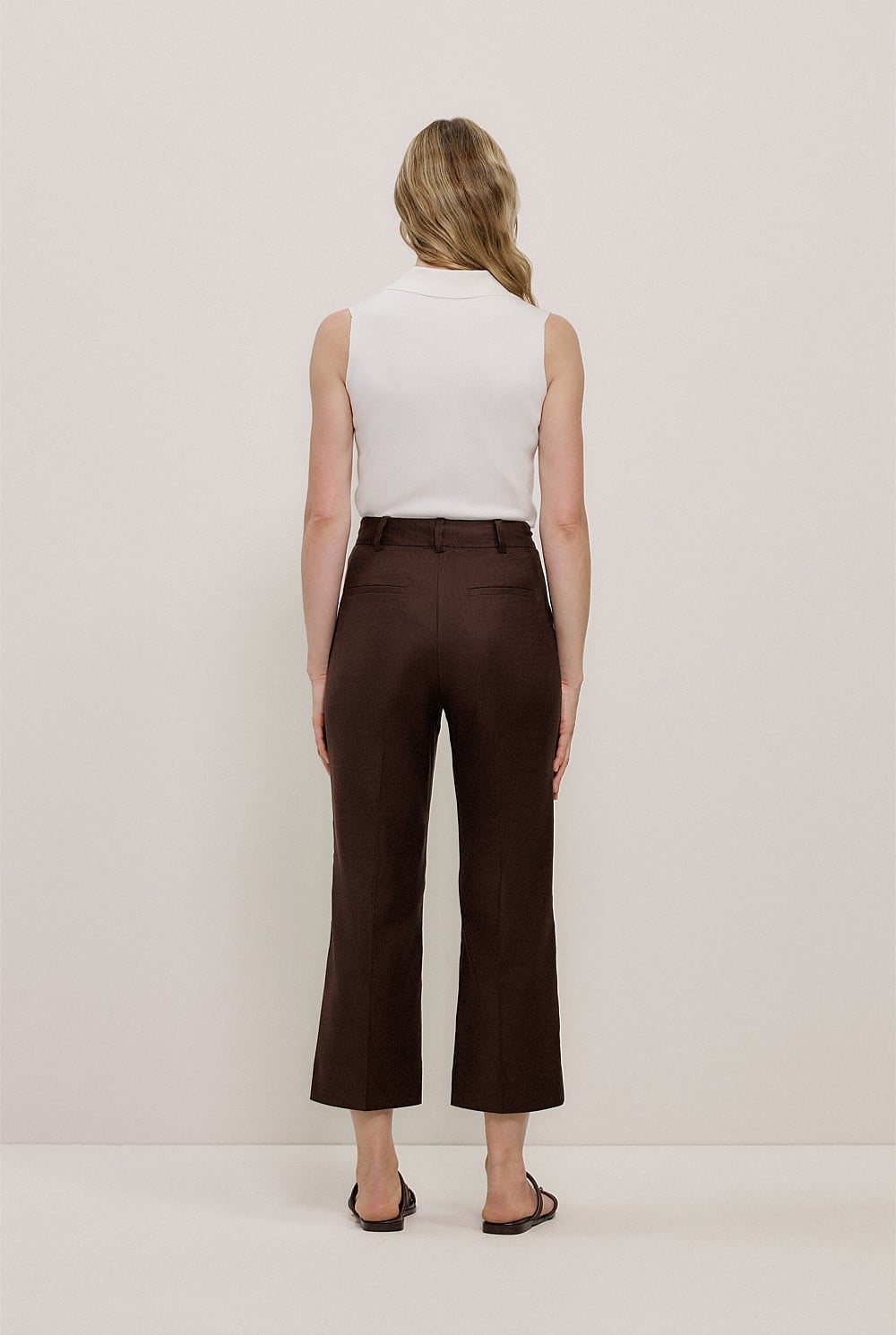 Stretch Linen Blend Cropped Pant