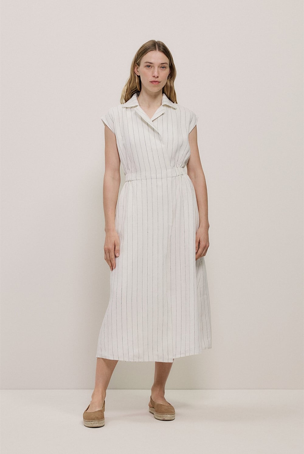 Linen Stripe Wrap Detail Dress