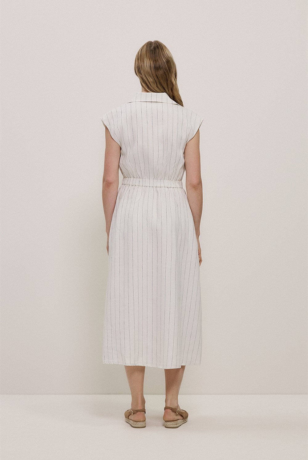 Linen Stripe Wrap Detail Dress