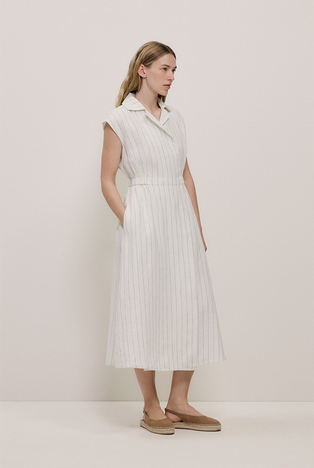 Linen Stripe Wrap Detail Dress