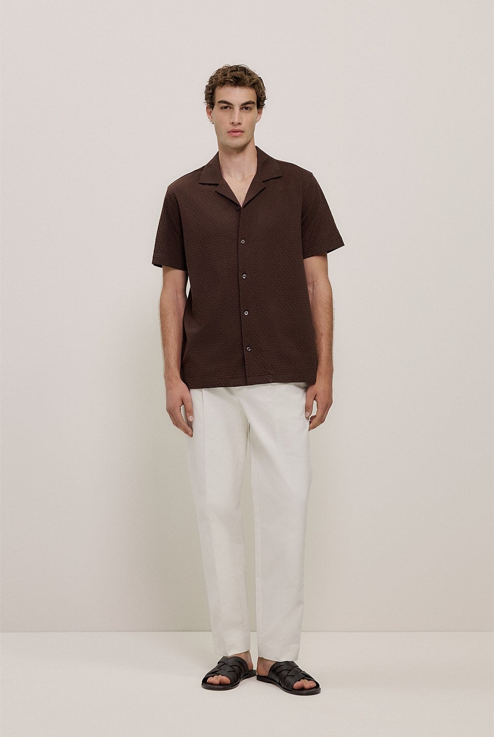 Basketweave Cotton Camp Shirt