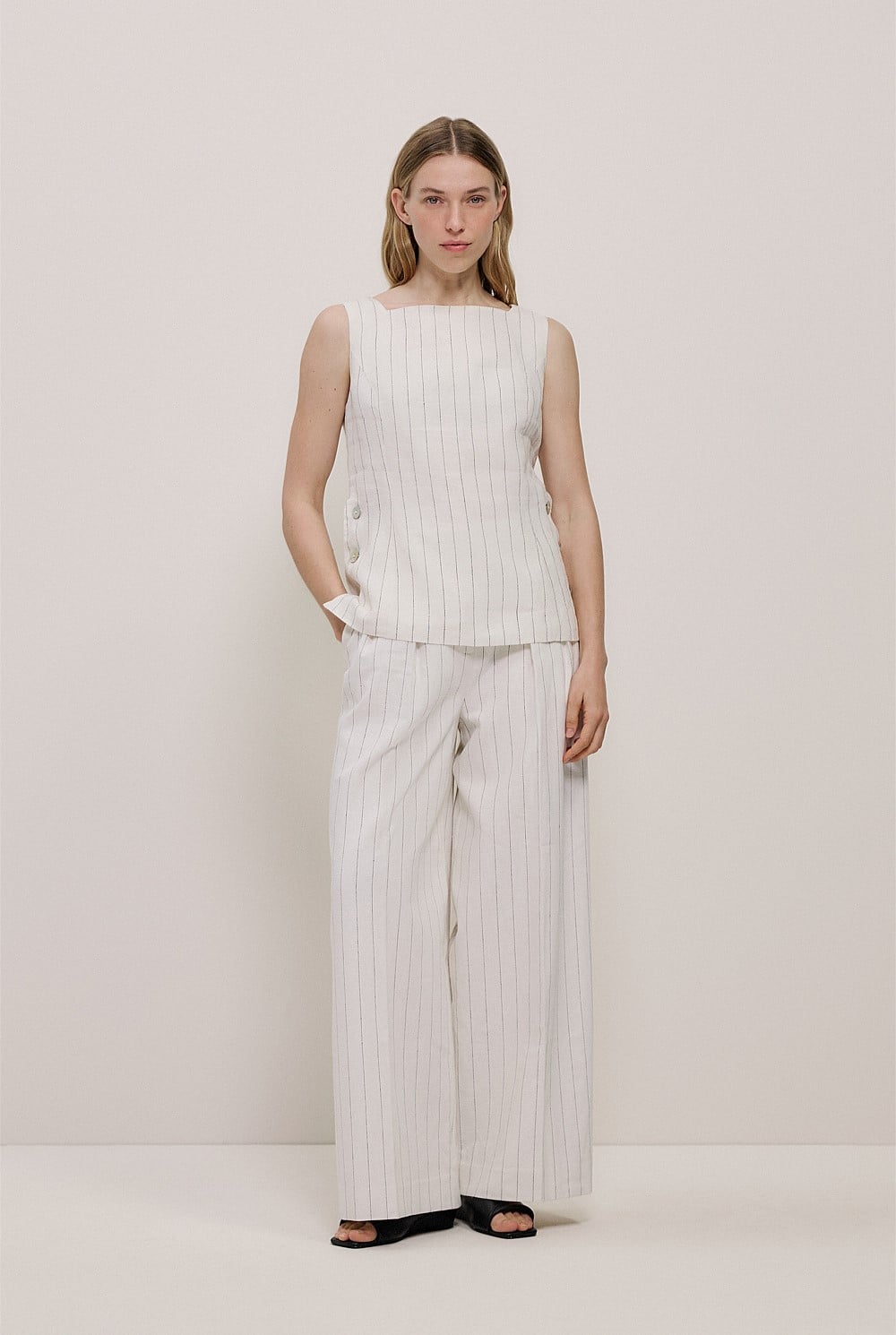 Linen Pinstripe Sleeveless Top