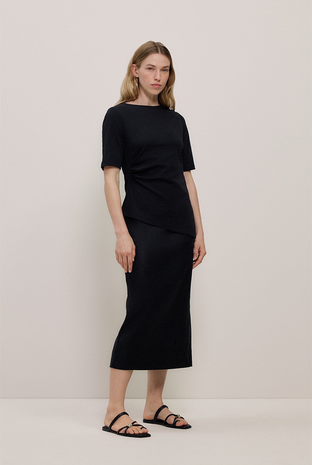 Stretch Linen Blend Pencil Skirt
