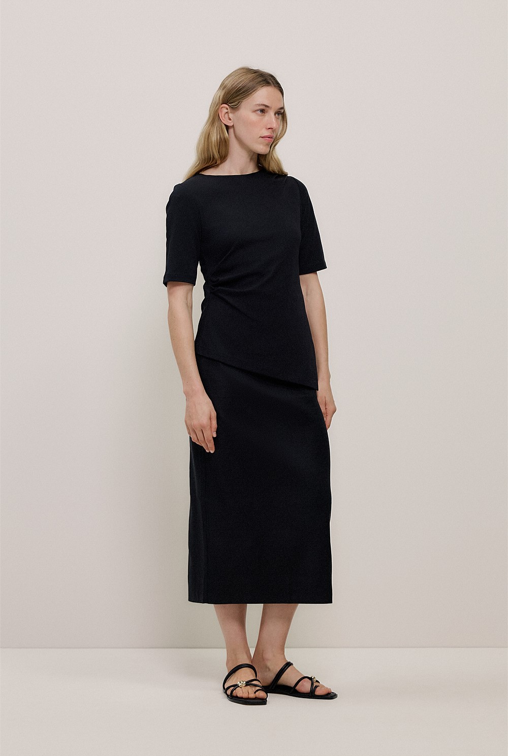 Stretch Linen Blend Pencil Skirt