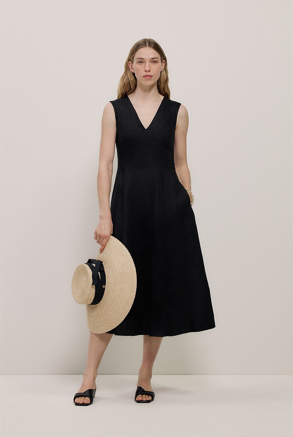 Linen Panel Detail Sleeveless Dress