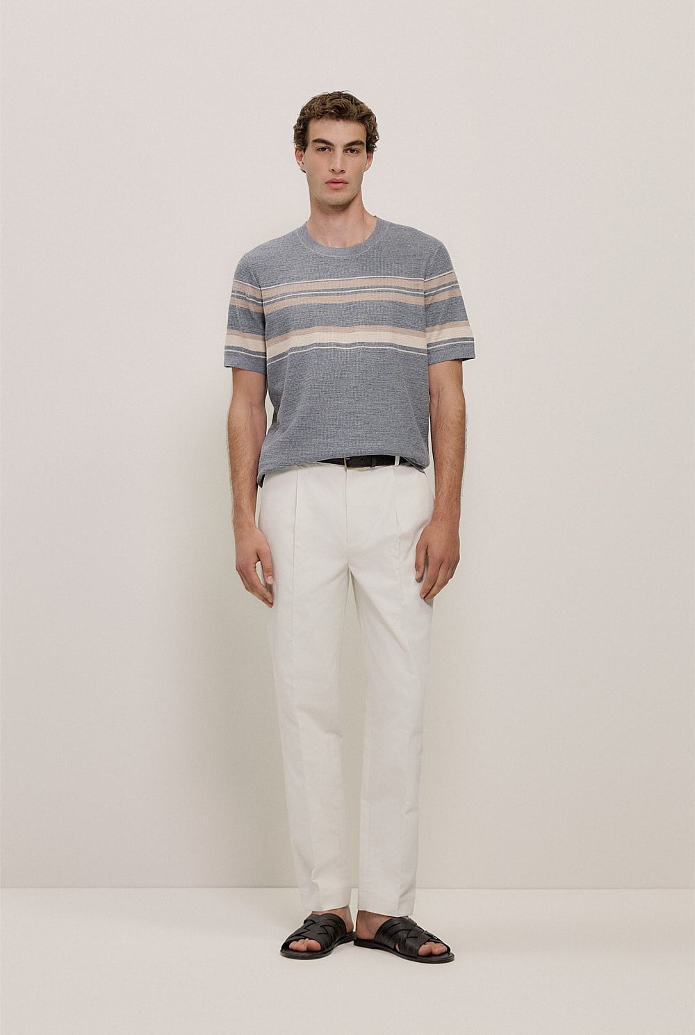 Cotton Linen Stripe Knit T-shirt