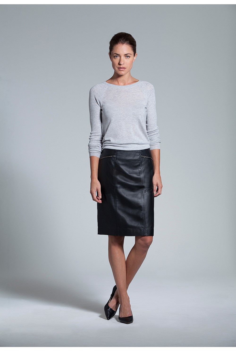 Leather Zip Front Skirt