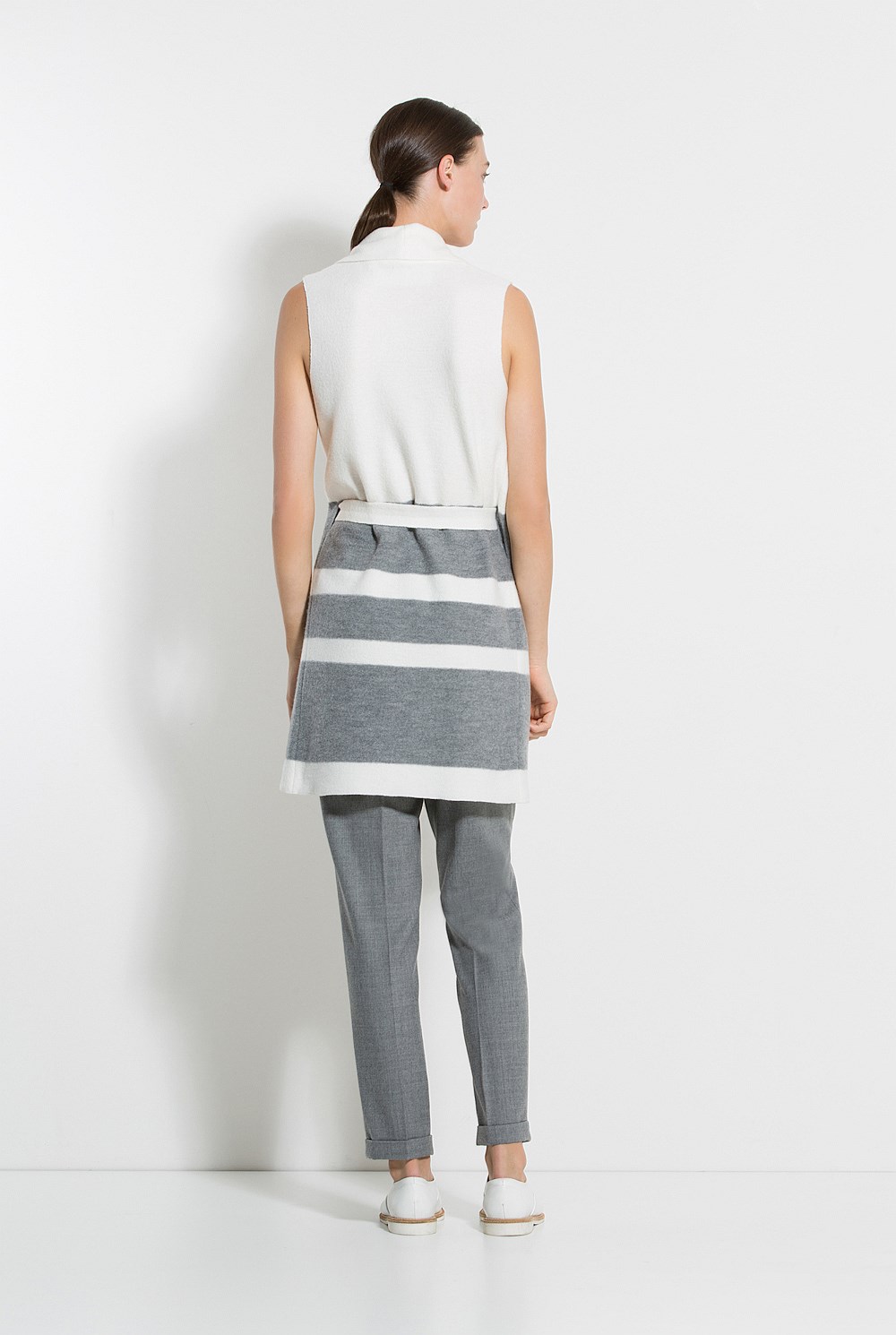 Striped Boiled Wool Draped Knit