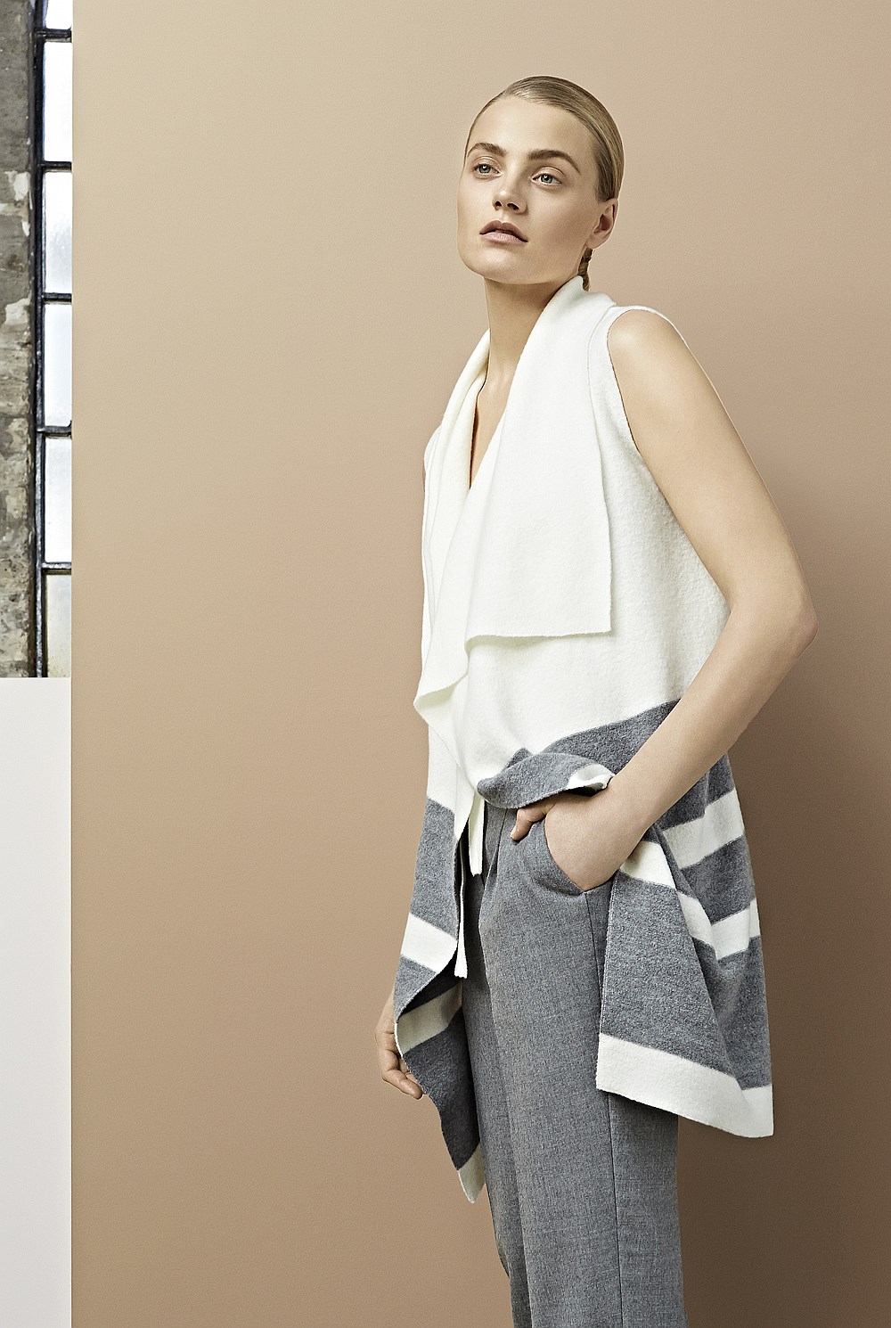 Striped Boiled Wool Draped Knit