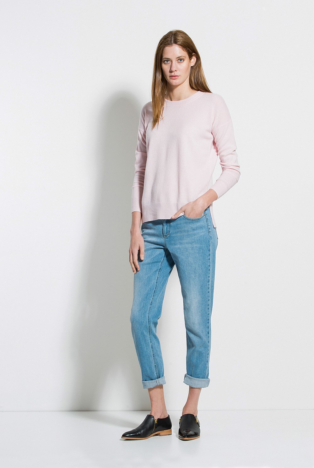 Step Hem Merino Cashmere Pullover