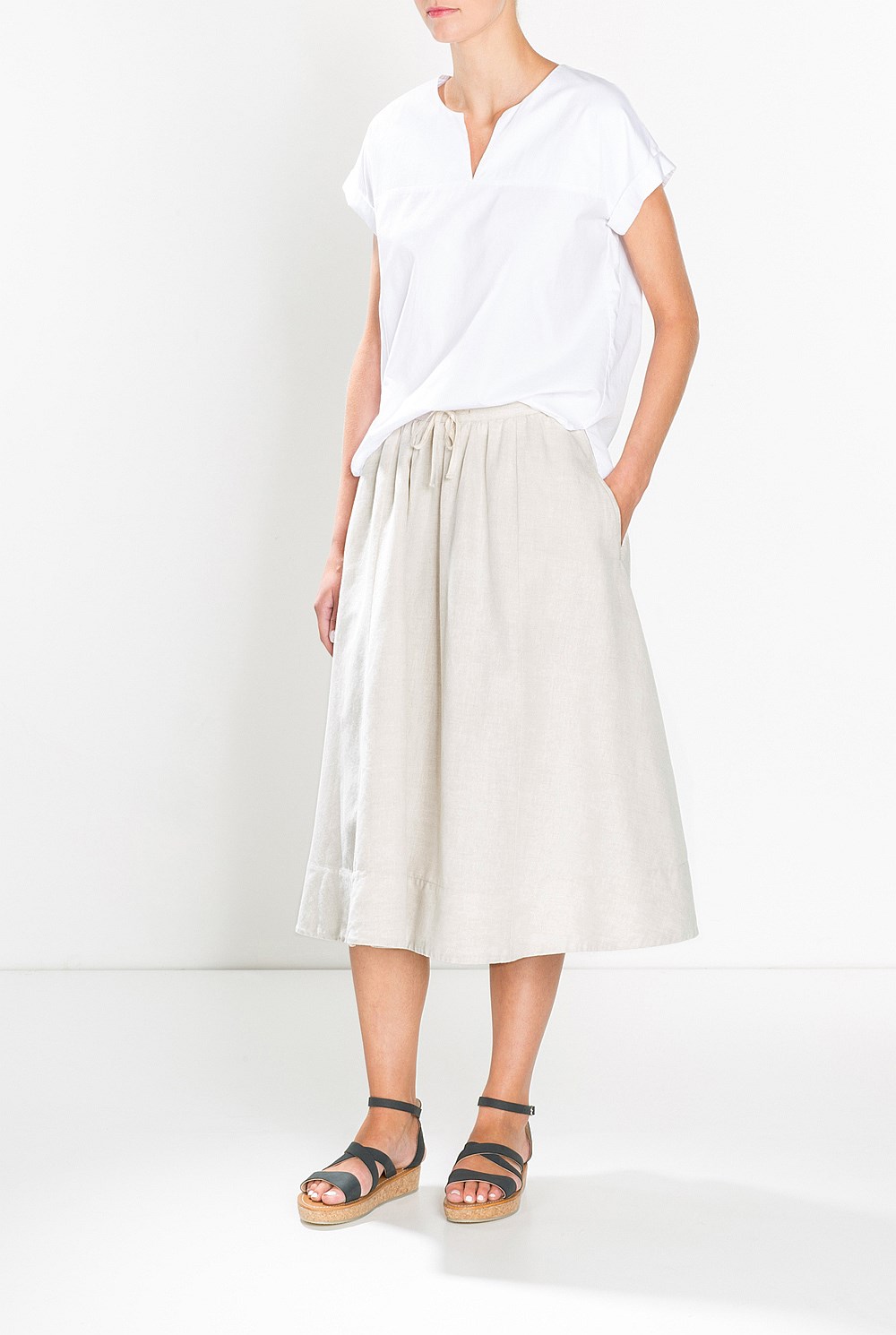 Gathered Flax Linen Cotton Skirt