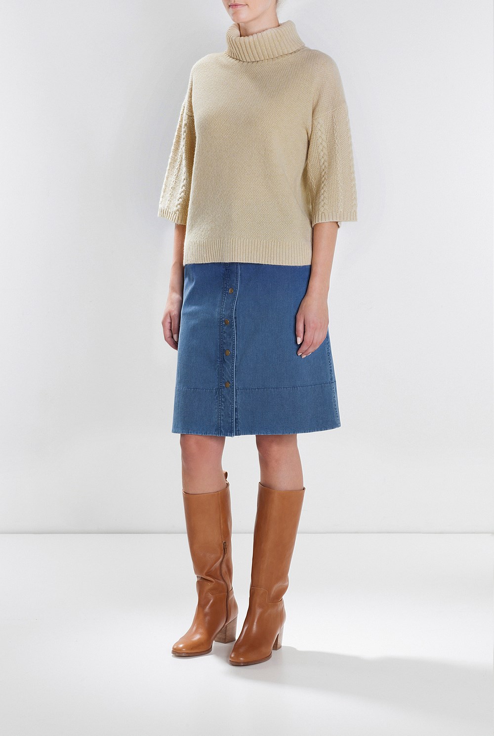 Cropped Sleeve Rollneck Knit