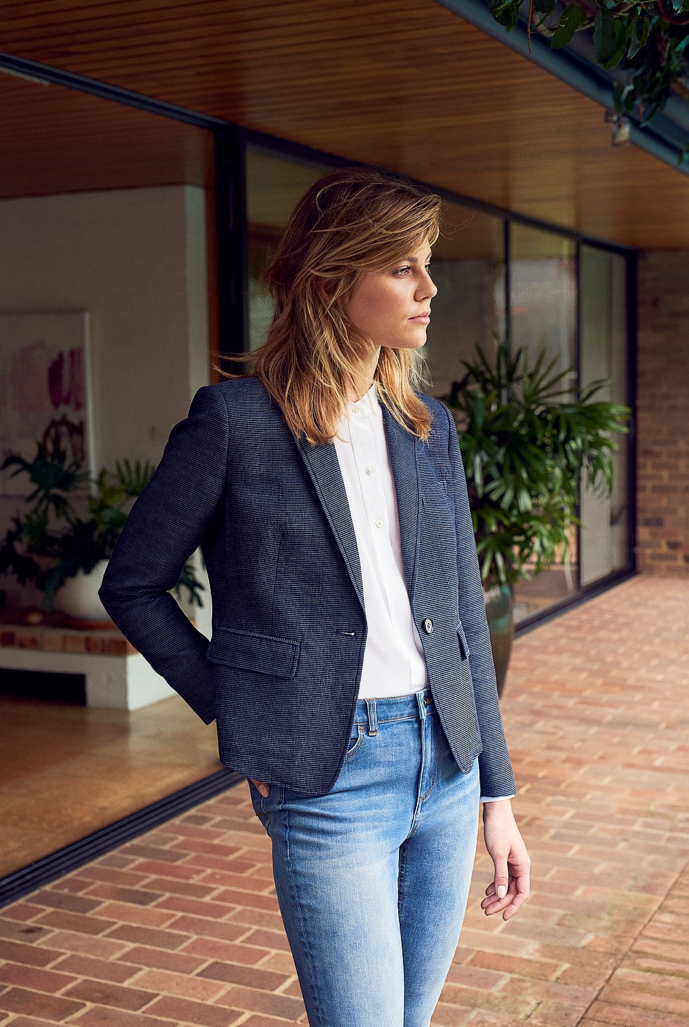 Cotton Linen Yarn Dyed Blazer