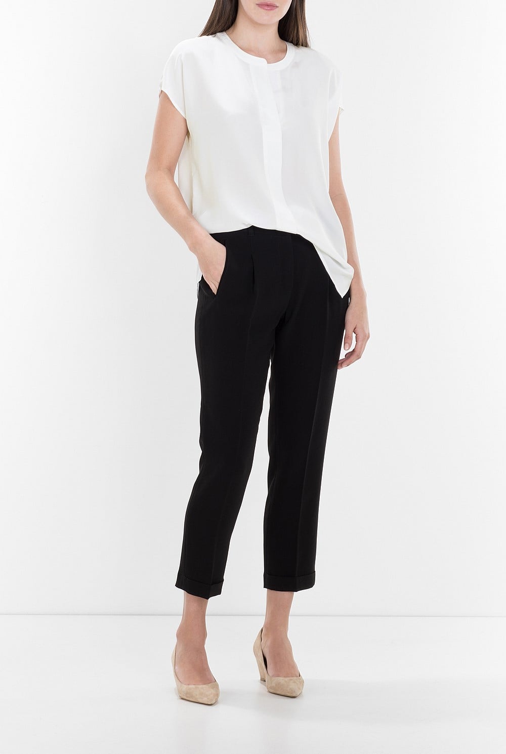 White Silk Short Sleeve Blouse