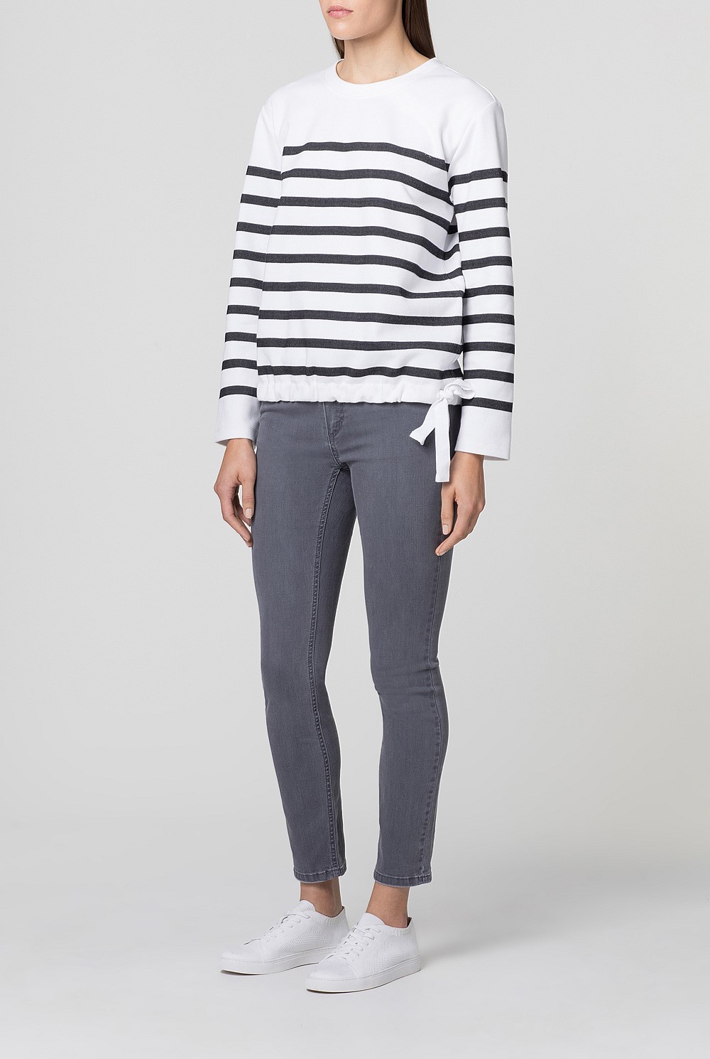 Textured Striped Tie Hem T-Shirt