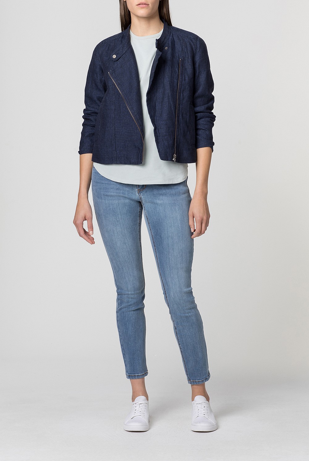 Linen Yarn Dyed Biker Jacket