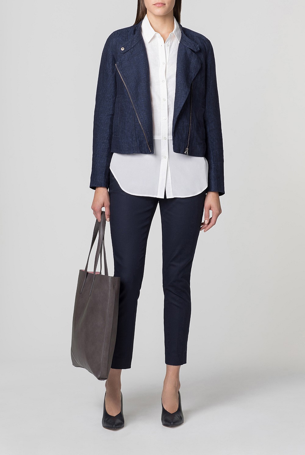 Linen Yarn Dyed Biker Jacket