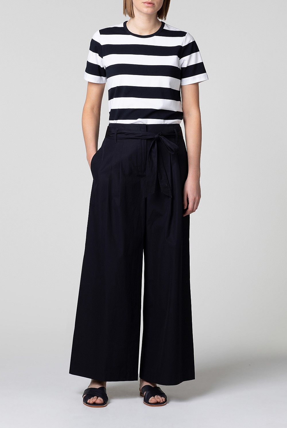 Tie Front Wide Leg Cotton Trouser