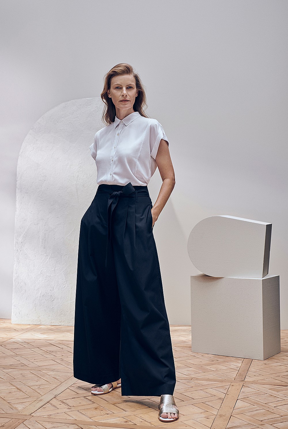 Tie Front Wide Leg Cotton Trouser