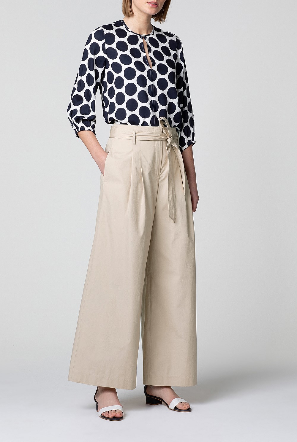 Tie Front Wide Leg Cotton Trouser
