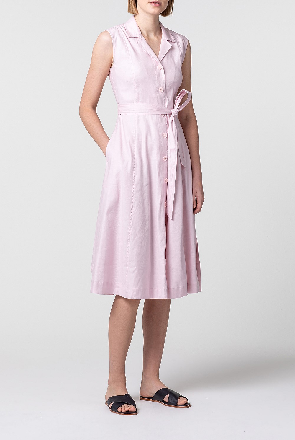 Stretch Linen Button Dress