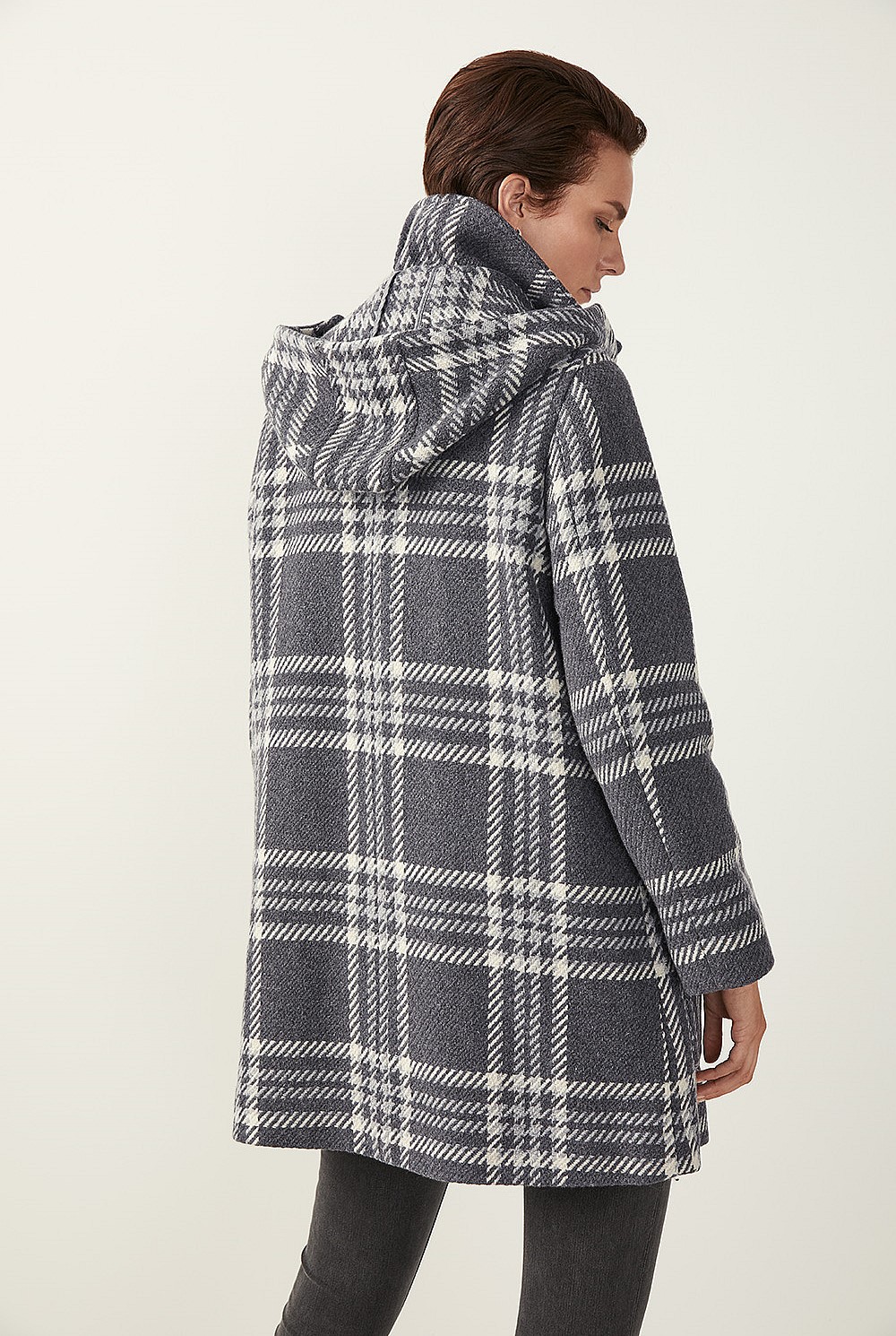 Check Wool Blend Duffle Coat