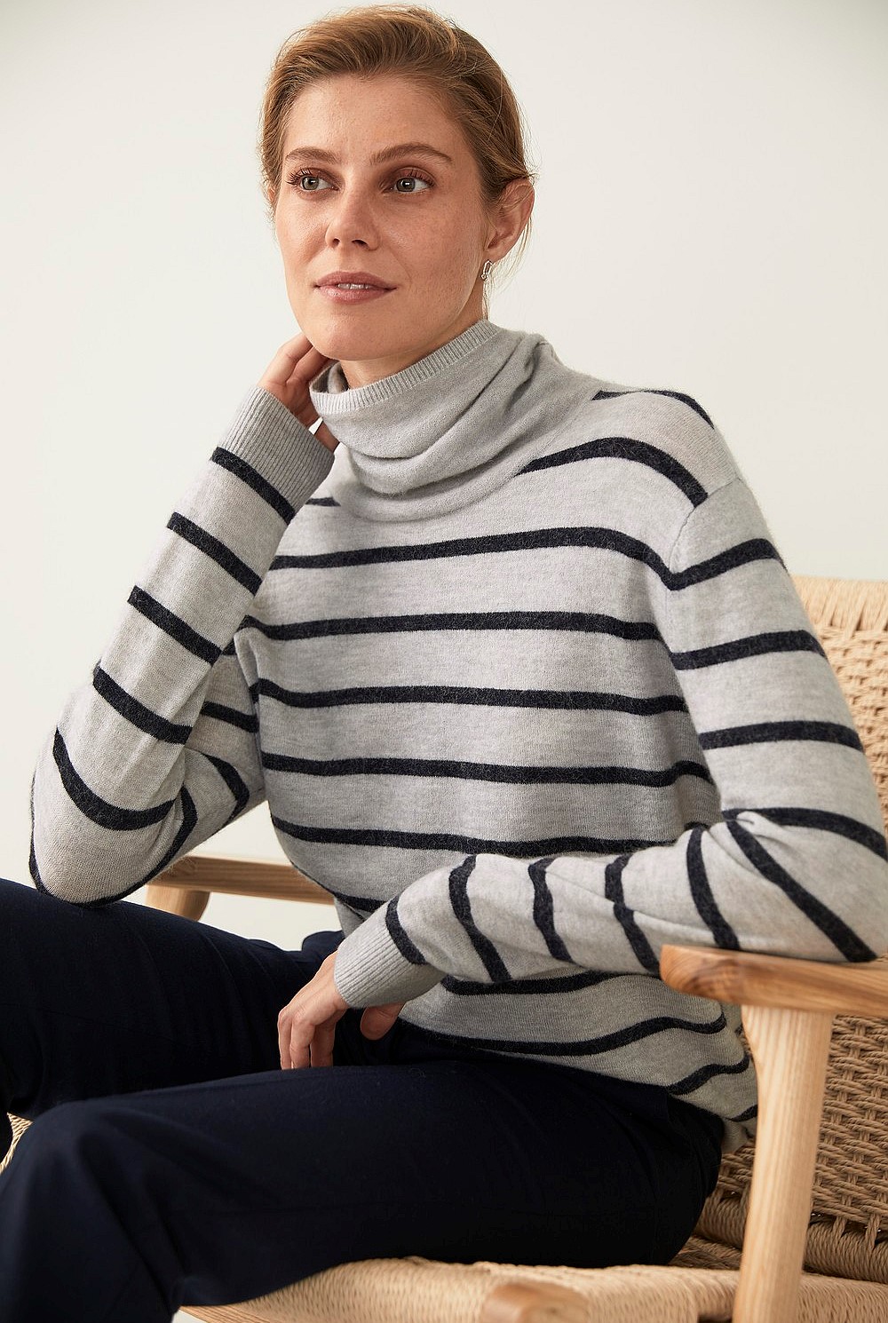 Soft Stripe Merino Blend Roll Neck