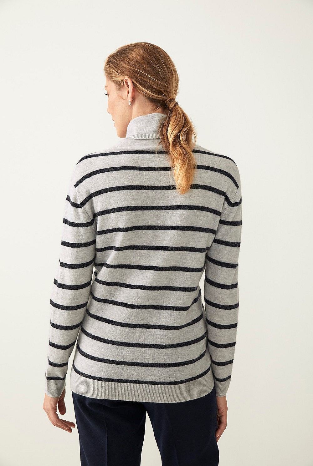 Soft Stripe Merino Blend Roll Neck